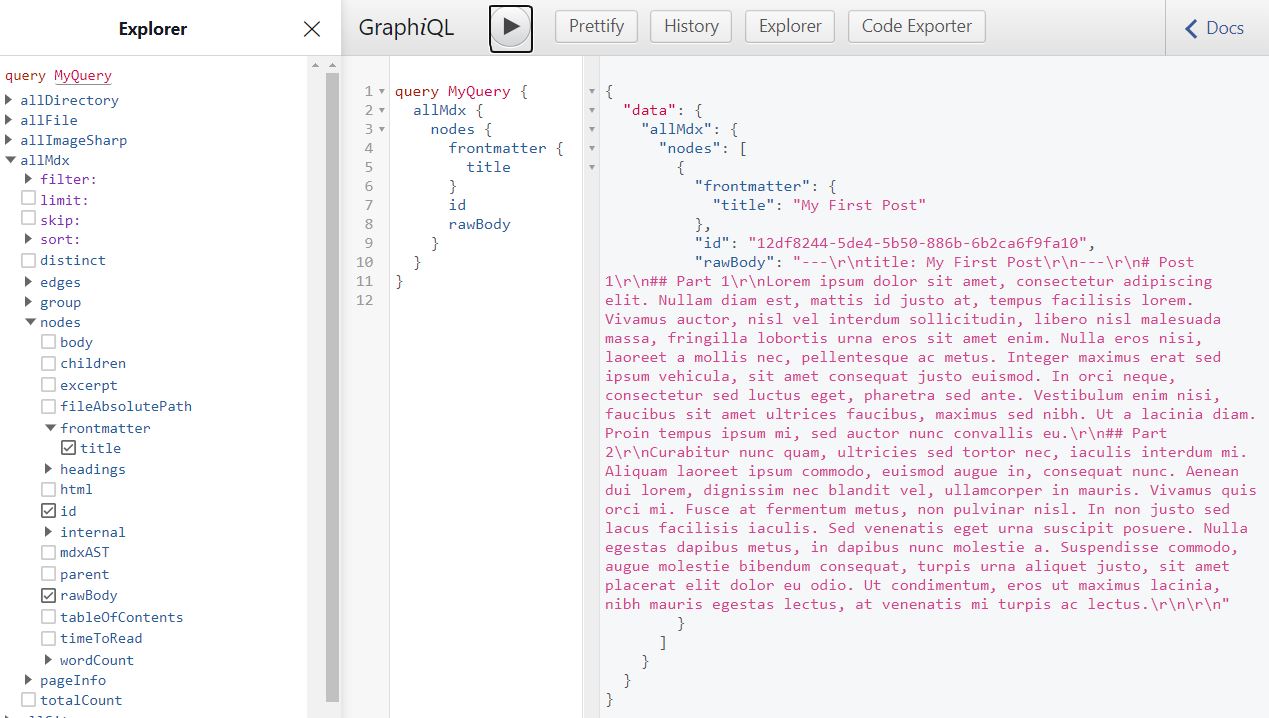 Picture : Getting MDX information using GraphQL