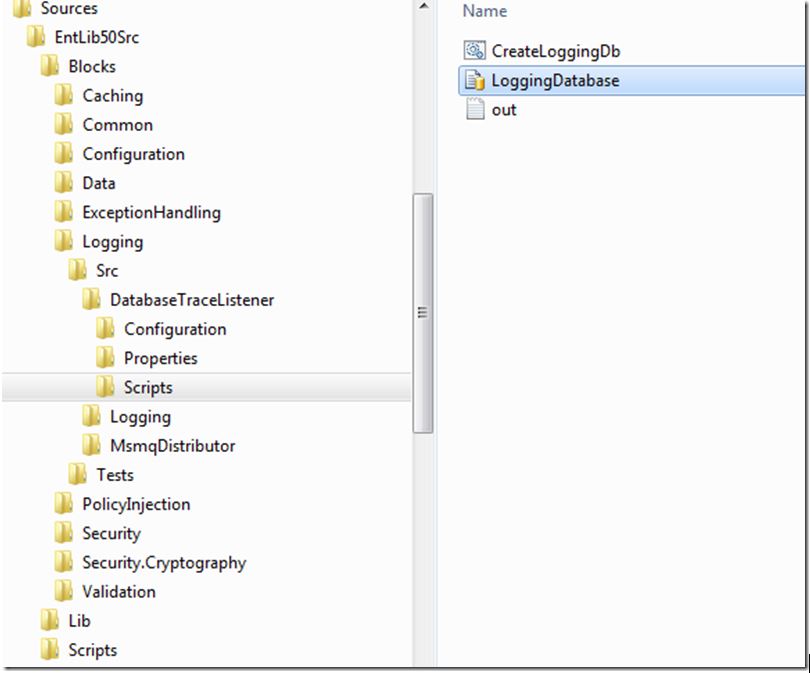 Log Database Script Location