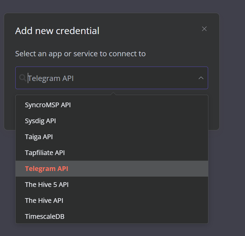 Create Credentials - Select Telegram