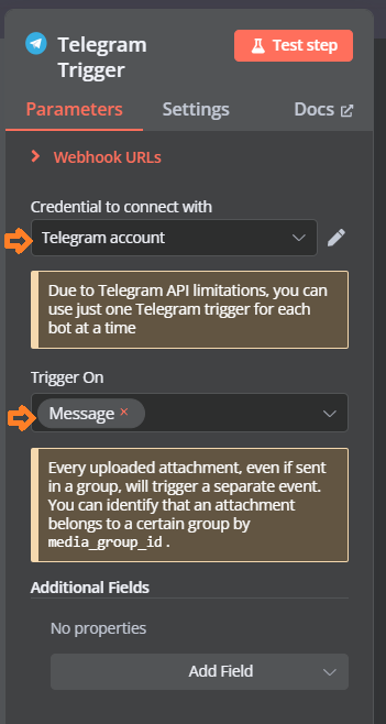 Configure Telegram Trigger